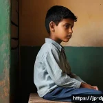 북한의 위기 관리   기근과 지원 체계 - **Prompt 1: A child in quiet resilience amidst scarcity**
    A young child, around 7-8 years old, w...