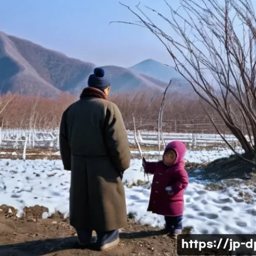 북한의 임업   목재 생산과 환경 문제 - **Prompt Title: Winter Harvest for Survival**
    **Description:** A poignant scene depicting a Nort...