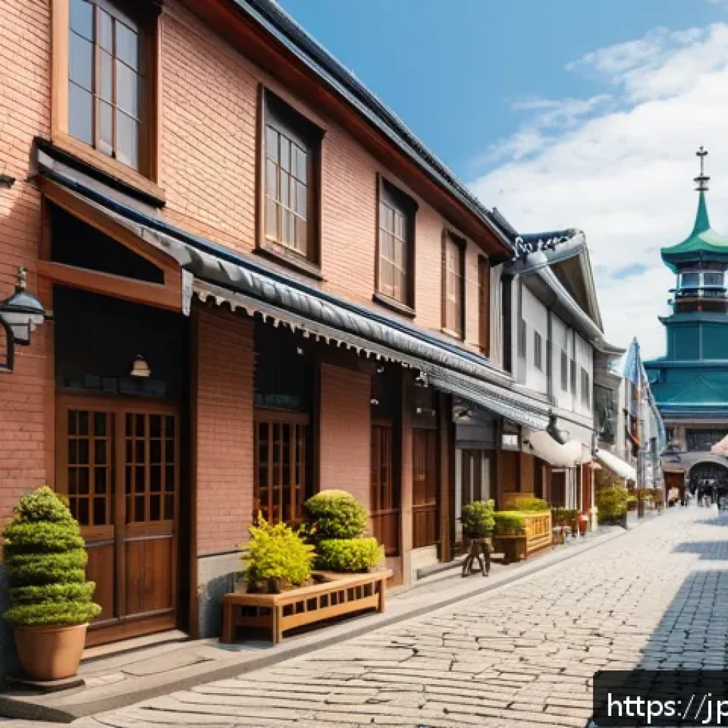 북한의 주요 도시   함흥과 청진 - A charming historic port town street scene in Hakodate during daytime, showcasing Meiji-era brick wa...